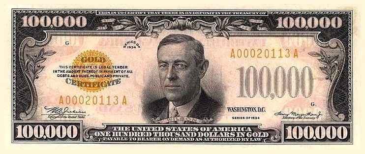 Gold Certificate 100,000 USD Tahun 1934